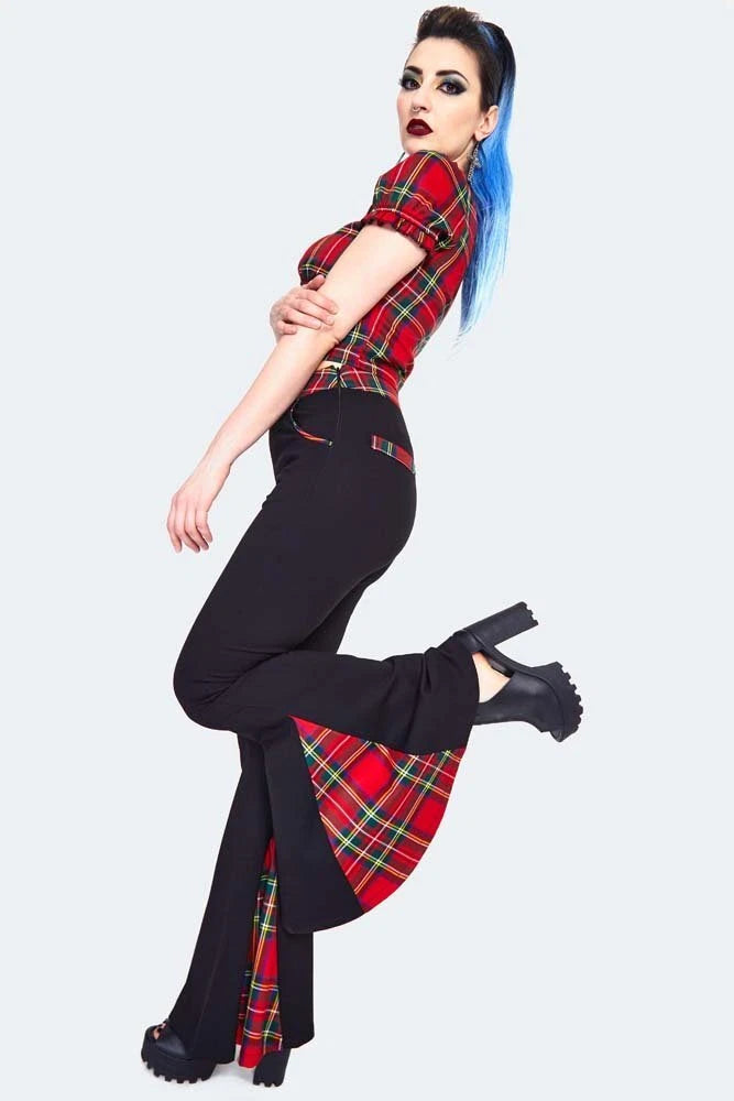 Alternative Style Tartan Insert Gothic Flared Trouser