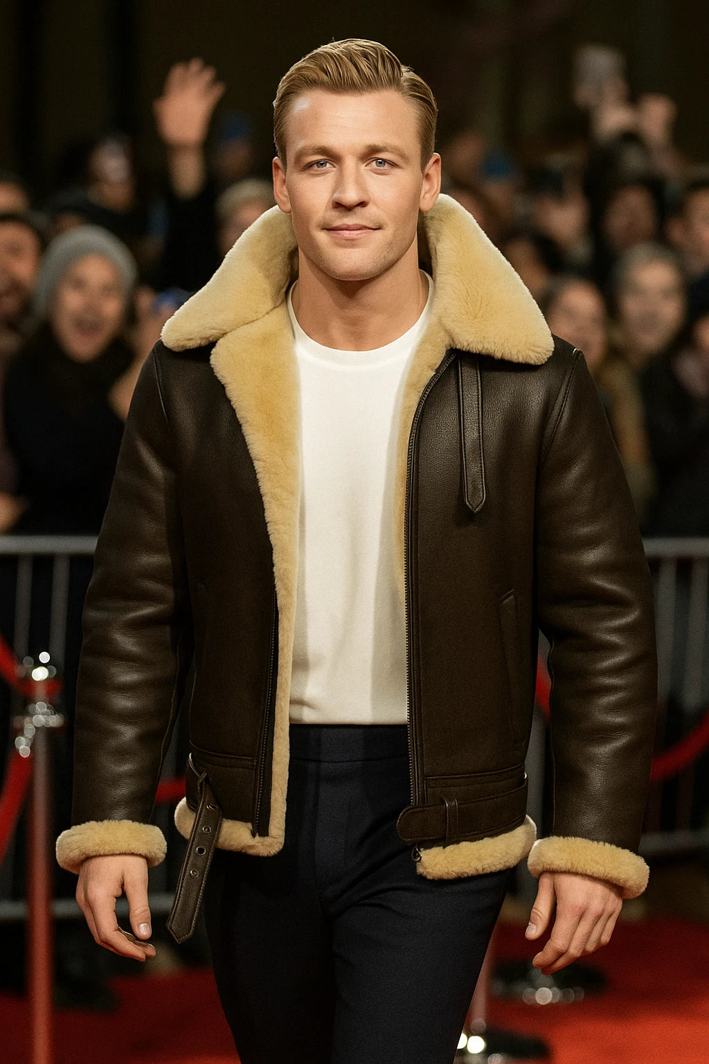 Men's RAF B3 Aviator Bomber WW2 Faux Fur Shearling Lambskin Leather Jacket