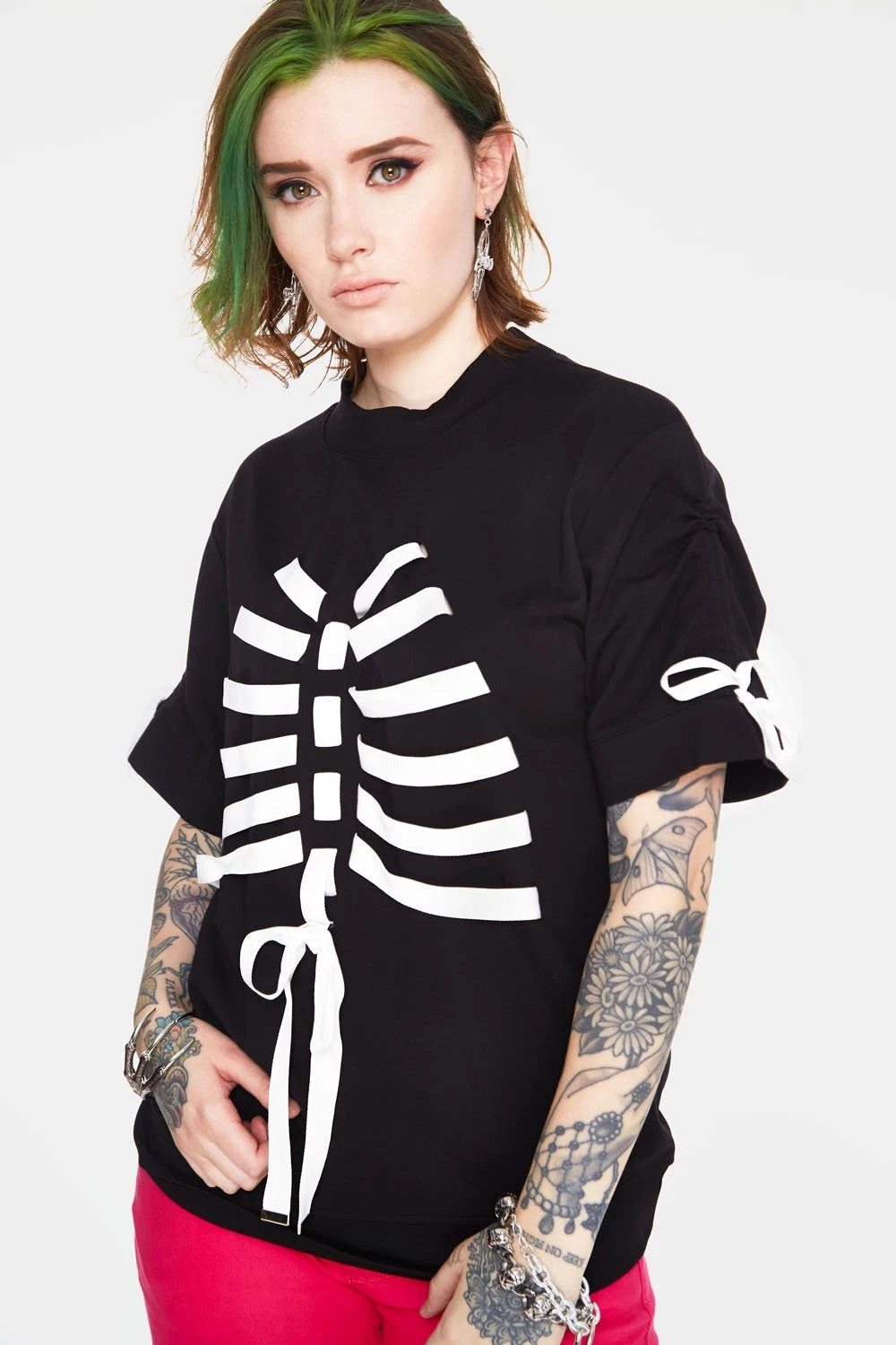 Alternative Style Ribbon Ribcage Longline Gothic Tee