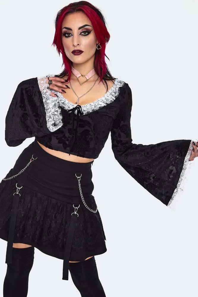 Alternative Style Velvet Devore Gothic Frilled Top