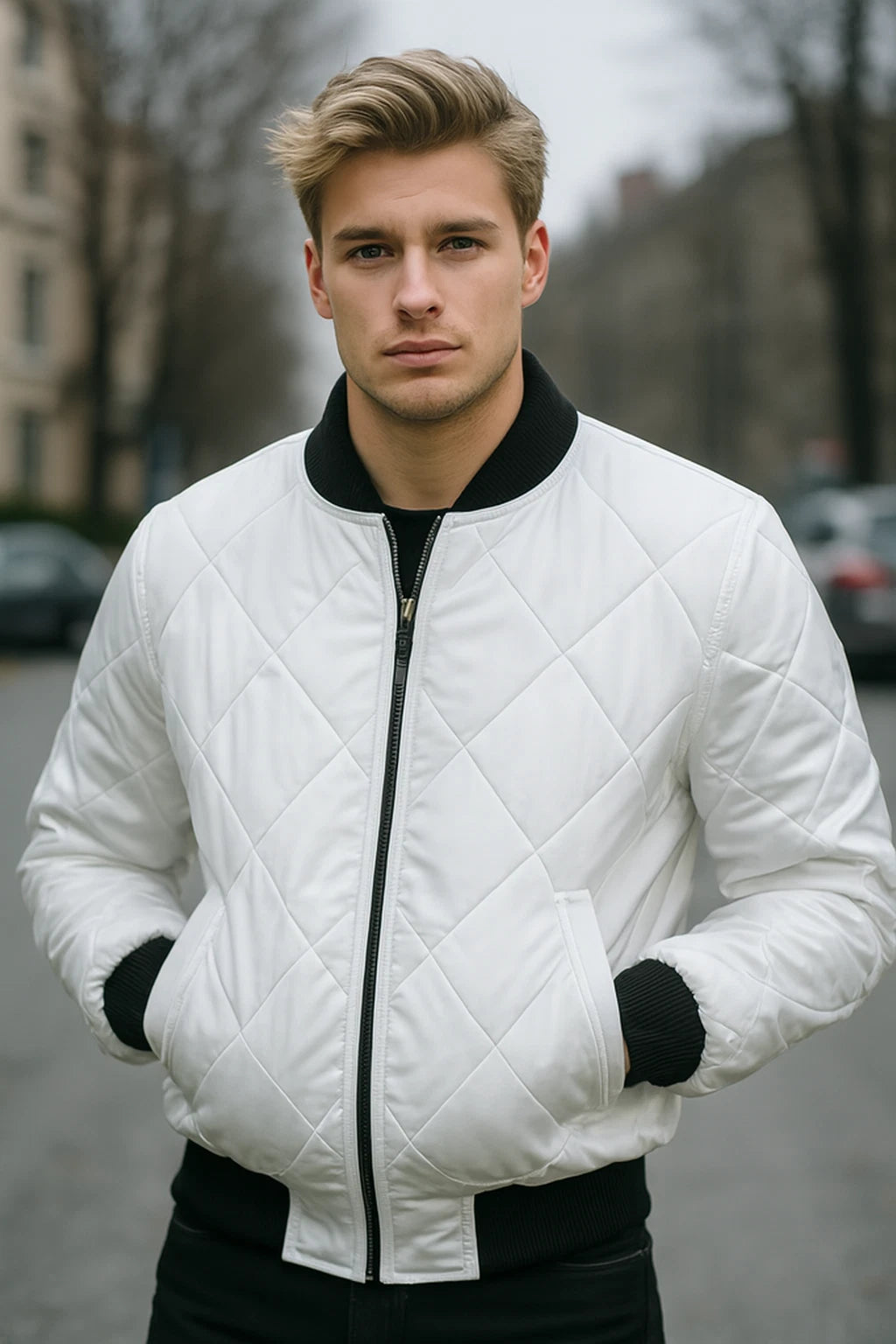 DRIVE Jacket Scorpion White Bomber Satin Quilted Ryan Gosling Costume Outerwear
