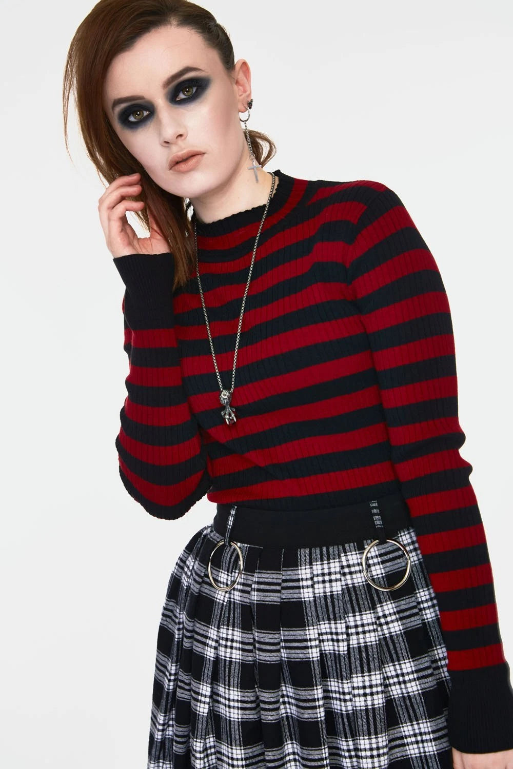 Gothic Menace Red and Black Stripe Alternative Style Fashion Sweater