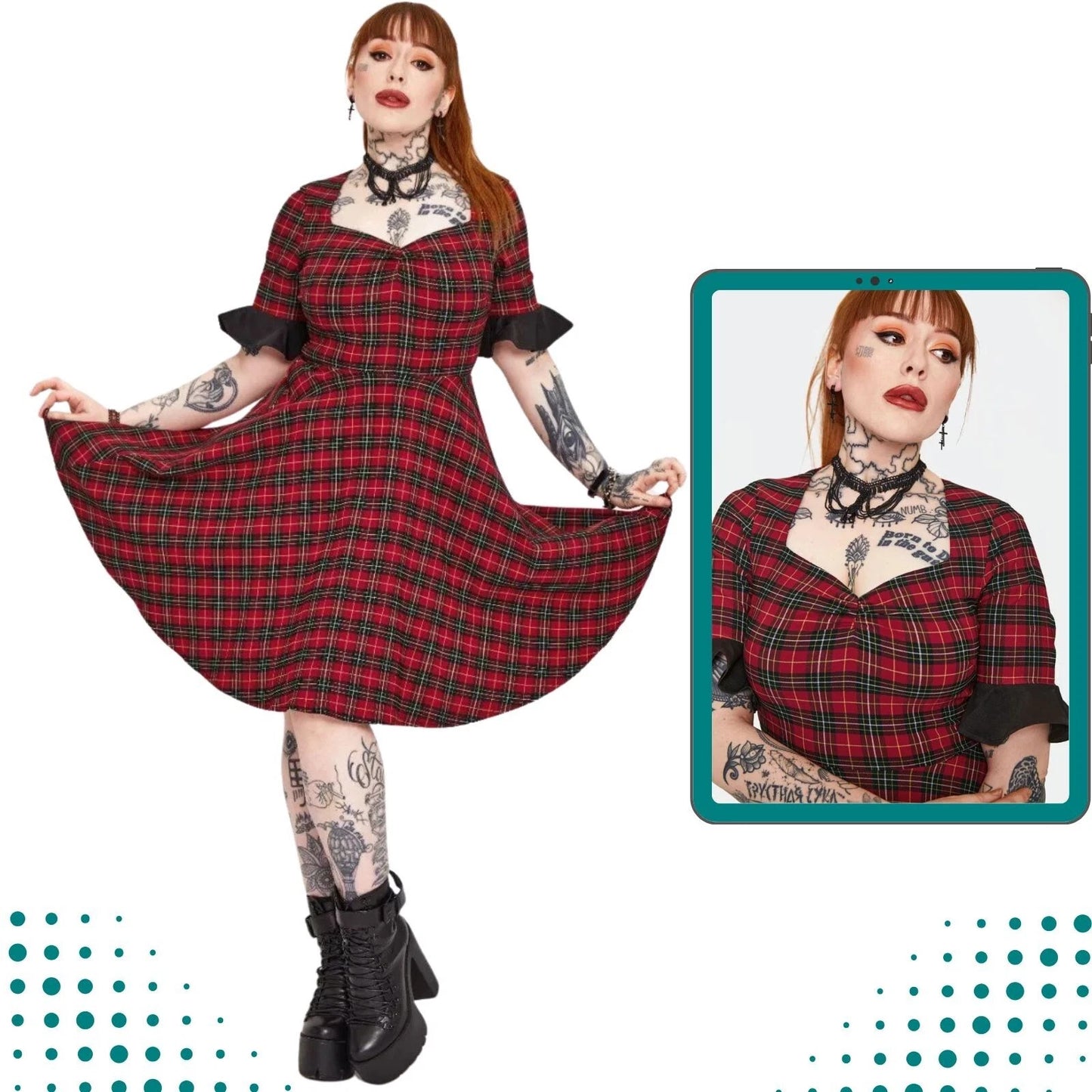 Tartan Midi Gothic Alternative Style Dress