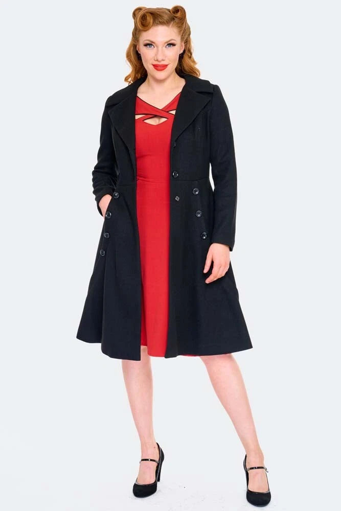 Women Retro A Line Lapel Coat Vintage Style Fashion