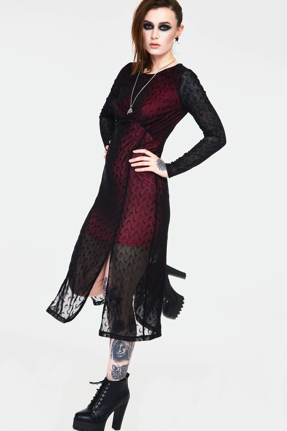 Alternative Style Moonstruck Mesh Midi Gothic Dress