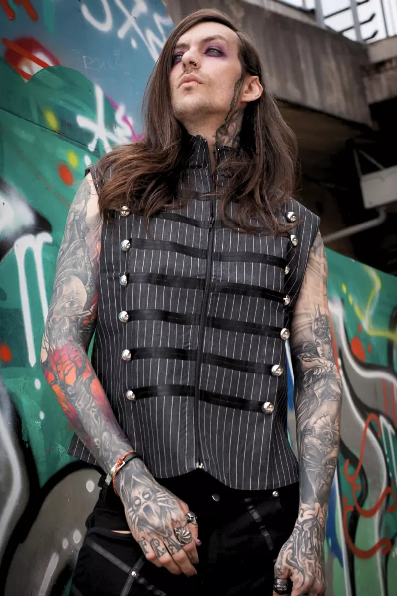 Monochrome Pinstripes Vest Gothic Alternative Style Top