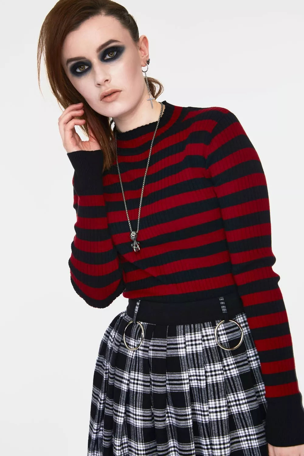 Gothic Menace Red and Black Stripe Alternative Style Fashion Sweater