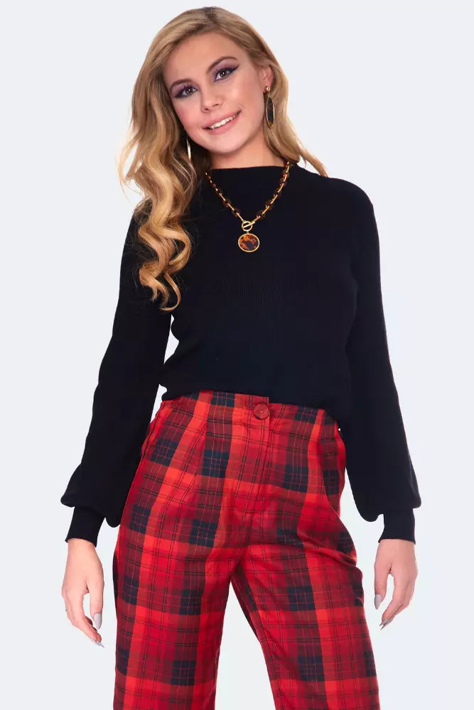 Black Balloon Sleeve High Neck Retro Vintage Style sweater