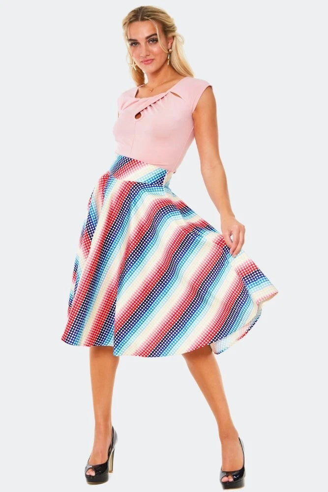 Serene Rainbow gingham high waisted circle Retro Vintage Style skirt