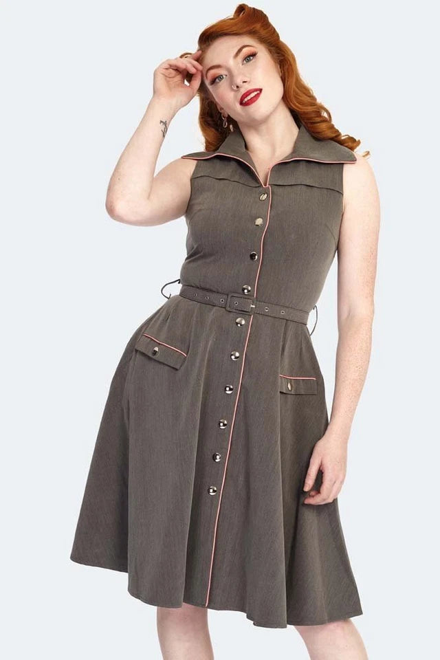 Button Up Sleeveless Flare Retro Vintage Style dress