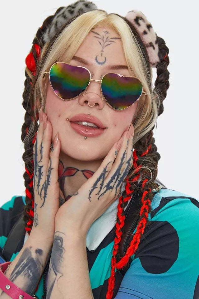 Gothic Punk Rainbow Heart Style Sunglasses