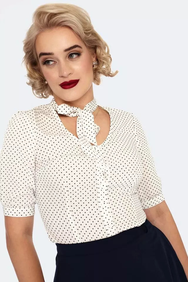 Alex White Polka Dot Retro Vintage Style Blouse