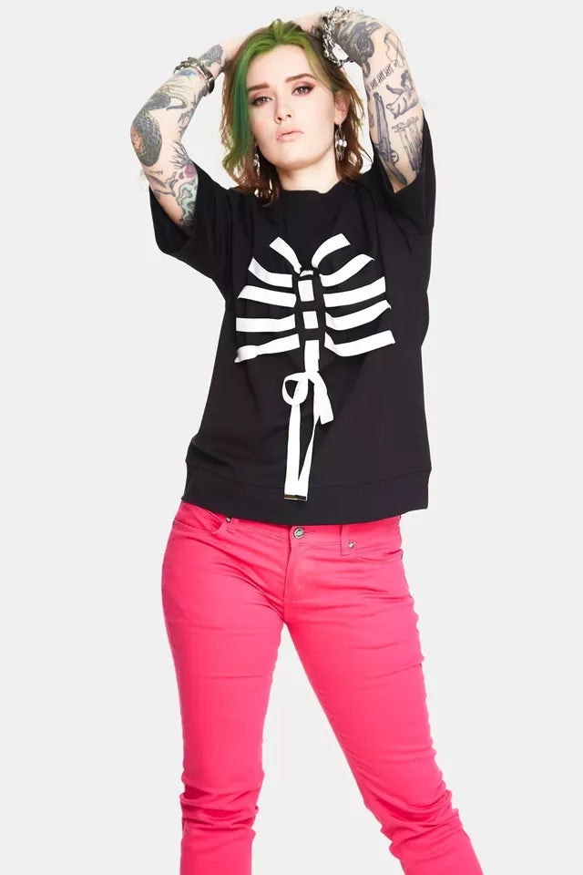 Alternative Style Ribbon Ribcage Longline Gothic Tee