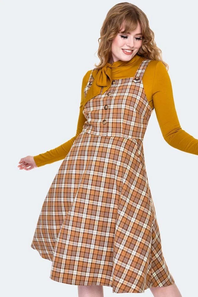 Plaid Pinafore Flare Dress Retro Vintage Style