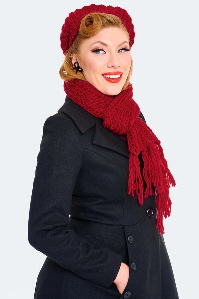 Lucille Red Beret & Scarf Set Retro Vintage Style