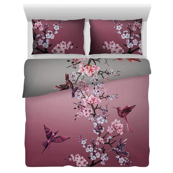 100% Cotton Treetop Duvet Quilt Cover Set in Pink & Grey Premium Quality