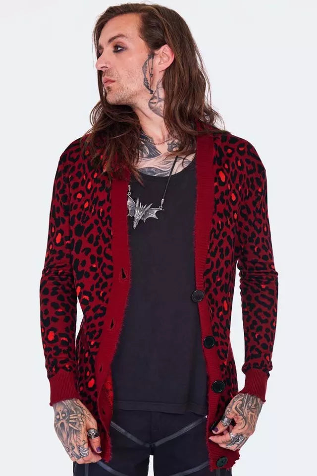 Alternative Fashion Style Maneater Red Leopard Print Oversized Gothic Cardigan