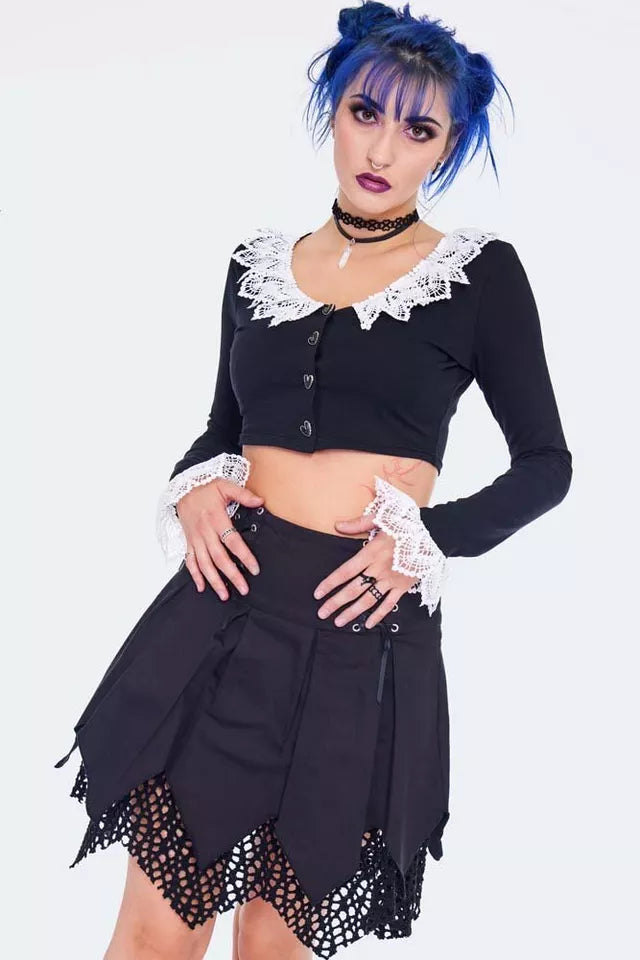 Alternative Style Long Sleeve Gothic Crop Top With Lace Trim Punk