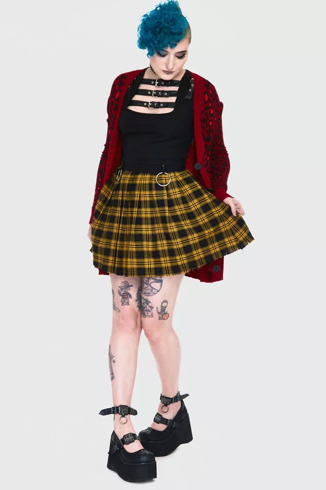 Gothic Teen Spirit Yellow Tartan Pleated Alternative Style Skirt
