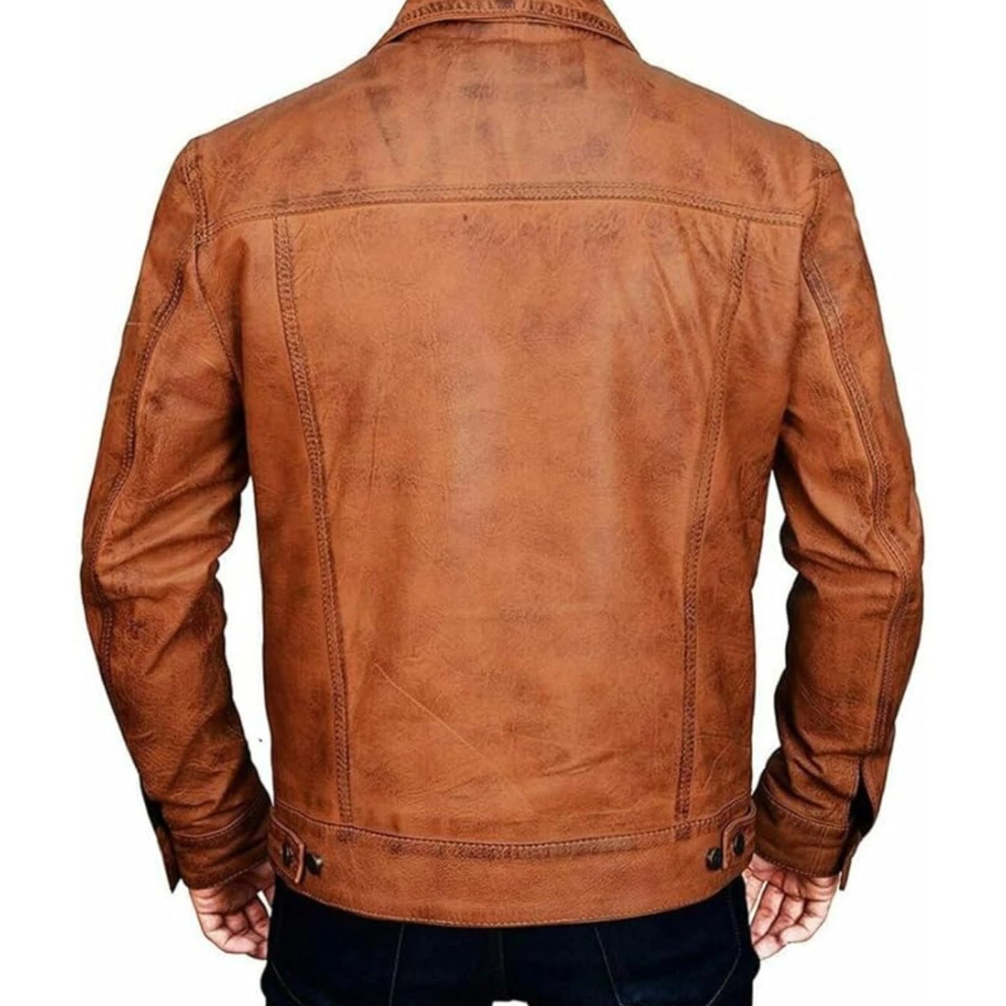 Men's Brown Tan Brown Leather Jacket Vintage Motorcycle Leather Jacket