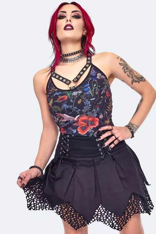 Lace Up Pleated Gothic Alternative Style Skirt