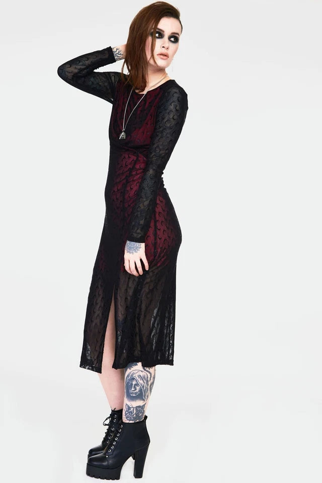 Alternative Style Moonstruck Mesh Midi Gothic Dress