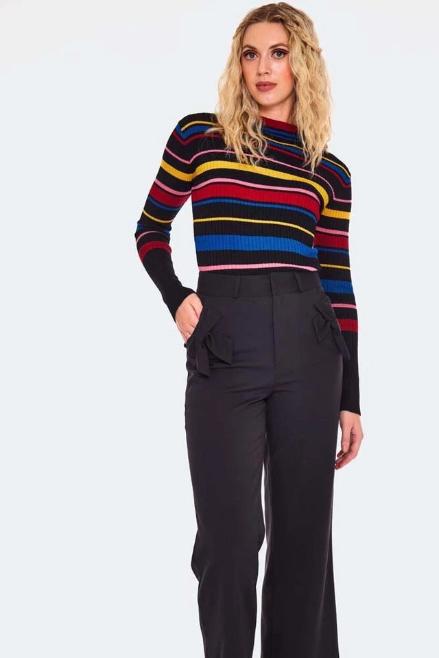 Vintage Style Bow Pocket Black Smart Retro Trouser