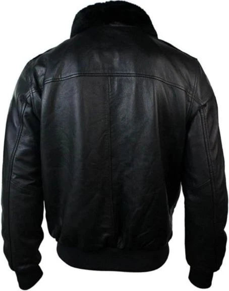 Mens G1 Faux Fur Collar Navy Force Bomber Black Leather Classic Vintage Jacket