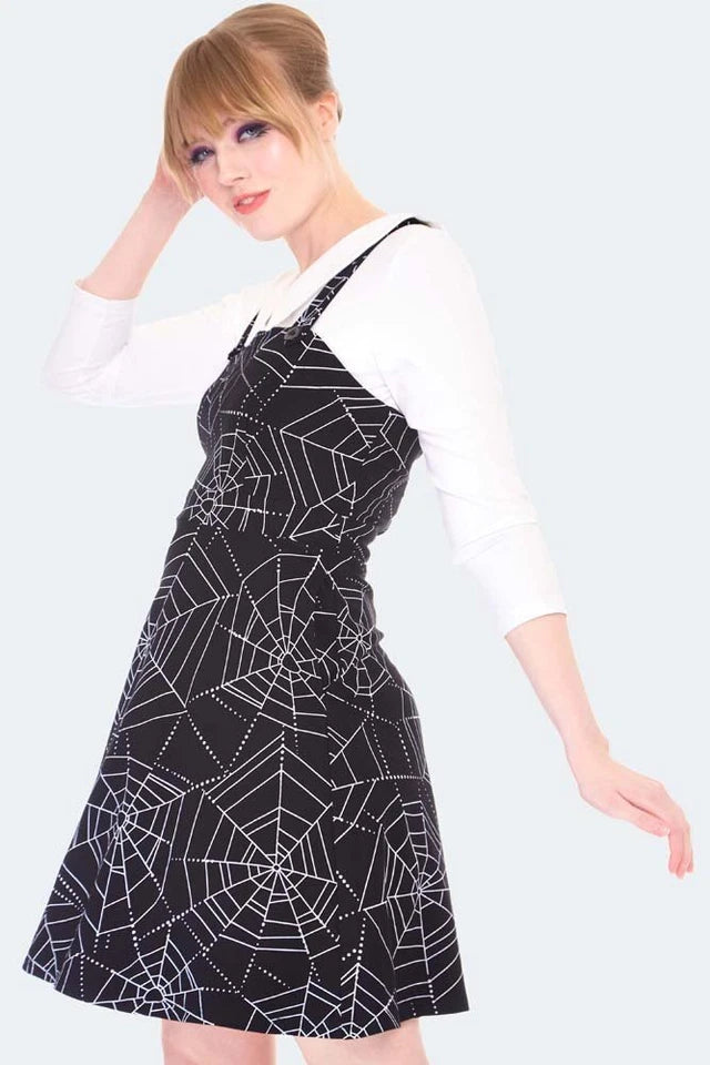 Spider Web Print Overall Flare Retro Vintage Style Dress