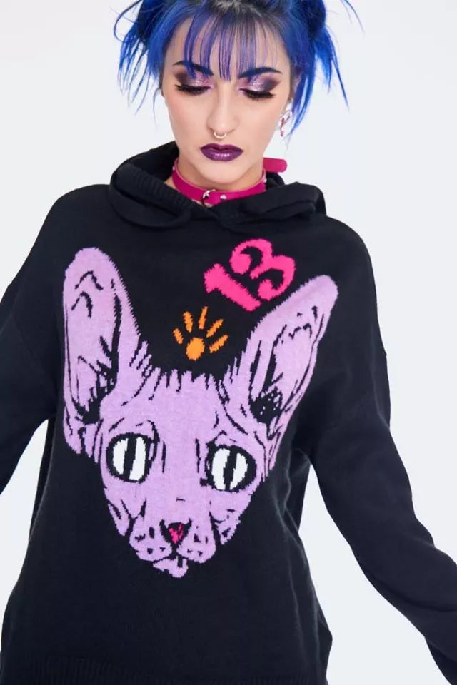 Gothic Oversize Knitted Intarsia Cat Alternative Style Sweater