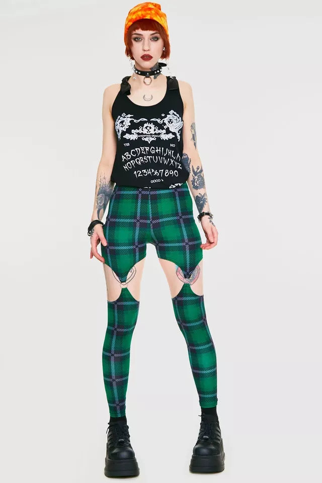Gothic Round In Circles Plaid Harness Alternative Style Leggings