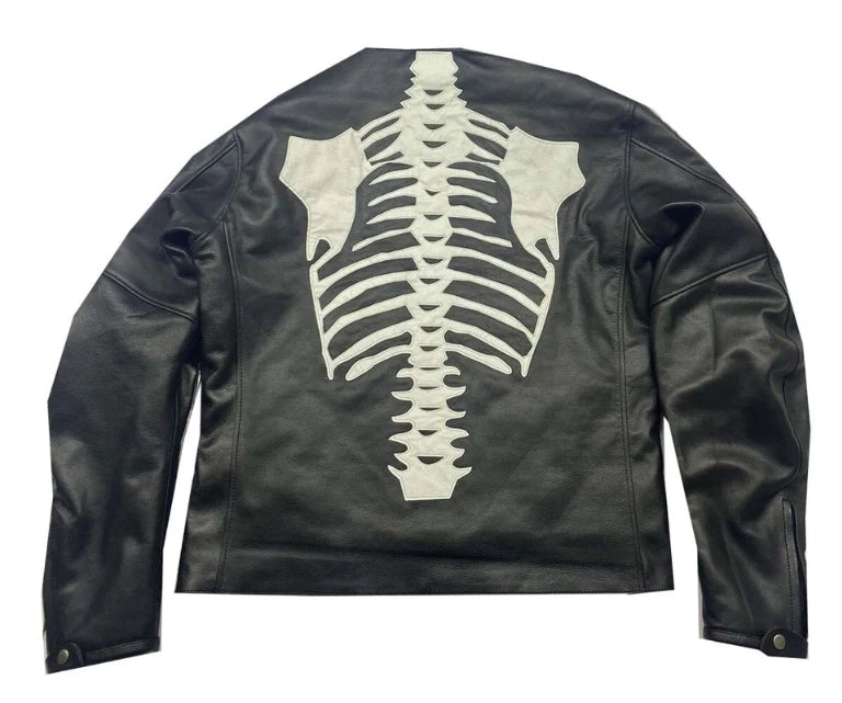Men's Leather Jacket Skeleton Bones Biker Motorcycle Real leather Jacket Coat