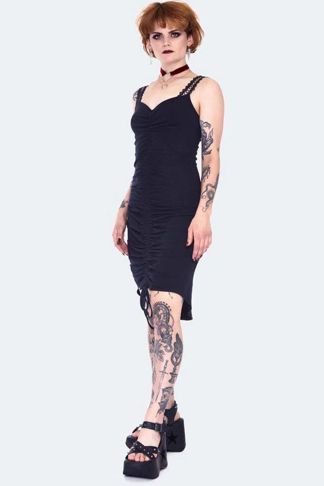 Gothic Long at back rouched dress with lace Alternative Style