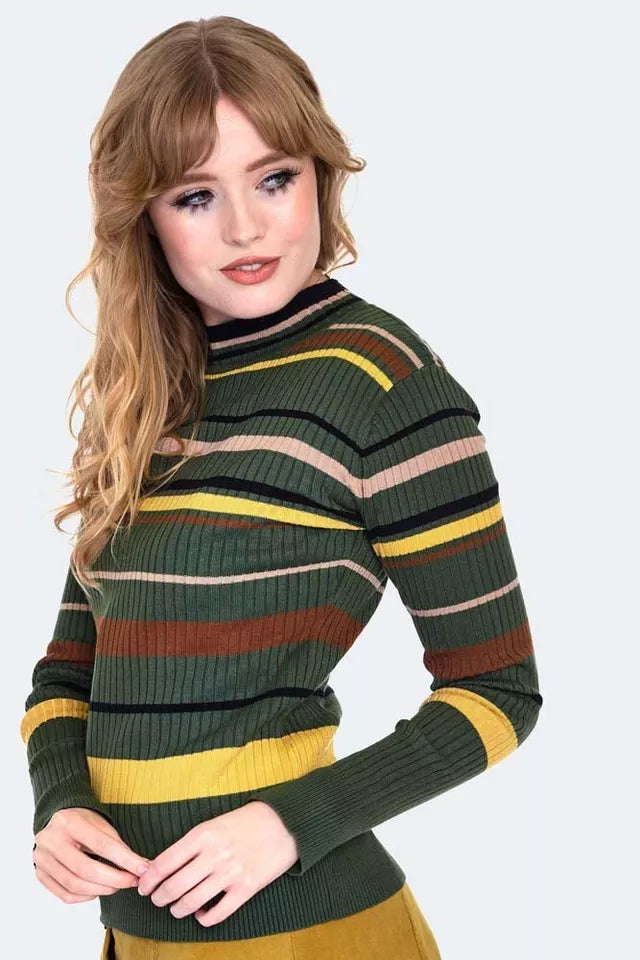 1970s Green Stripe Retro Vintage Style Sweater