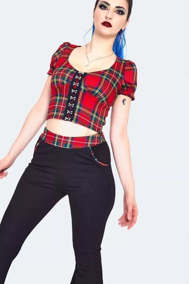 Alternative Style Tartan Insert Gothic Flared Trouser