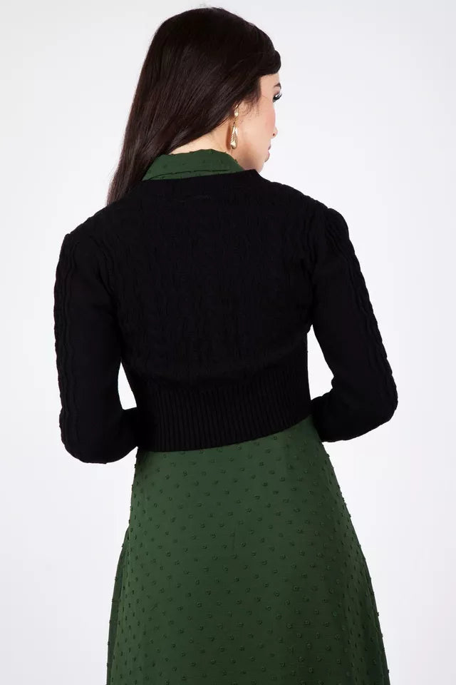 Mabel Cropped Retro Vintage Style Cardigan in Black