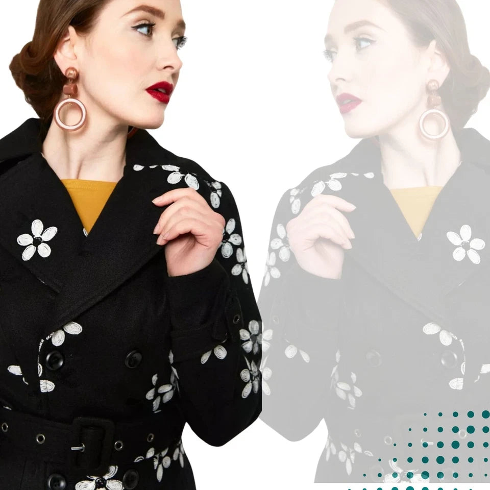 Women Retro Floral Flocked Double Breasted Coat Vintage Style Fashion