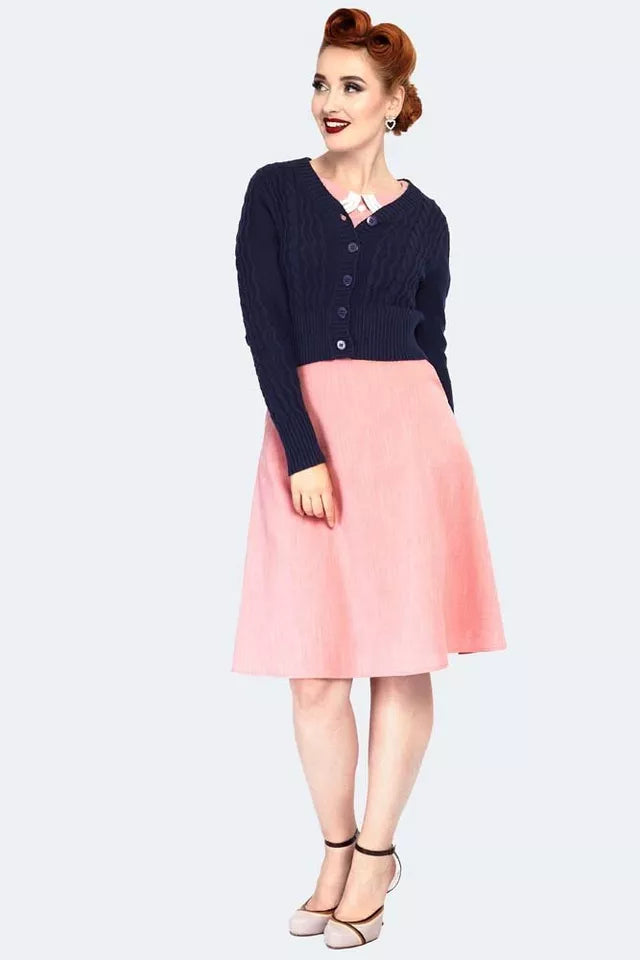 Women Retro Mabel Cropped Cardigan in Navy Vintage Style Cardigan