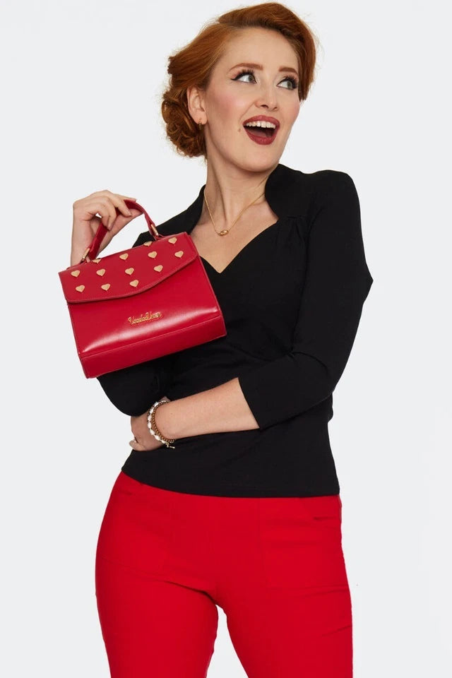 60s Retro Vintage Heart Studded Style Top Handle Bag