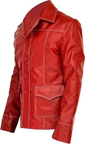 Brad Pitt Red Leather Jacket Tyler Durden Fight Club Real FC Style Coat for Men