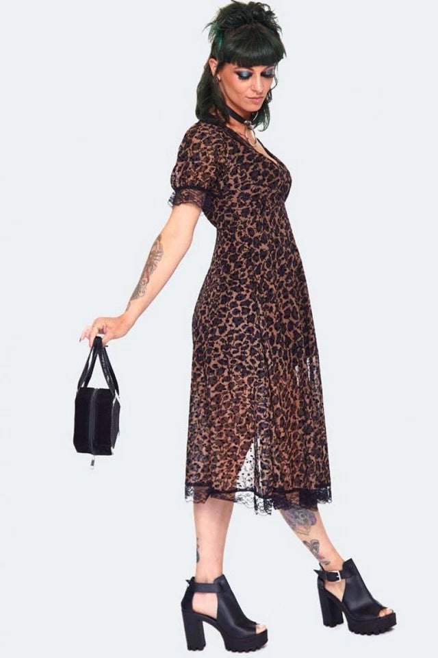 Gothic Leopard Alternative Style Print Midi Dress