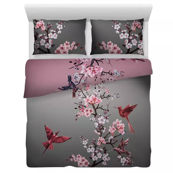 100% Cotton Treetop Duvet Quilt Cover Set in Pink & Grey Premium Quality