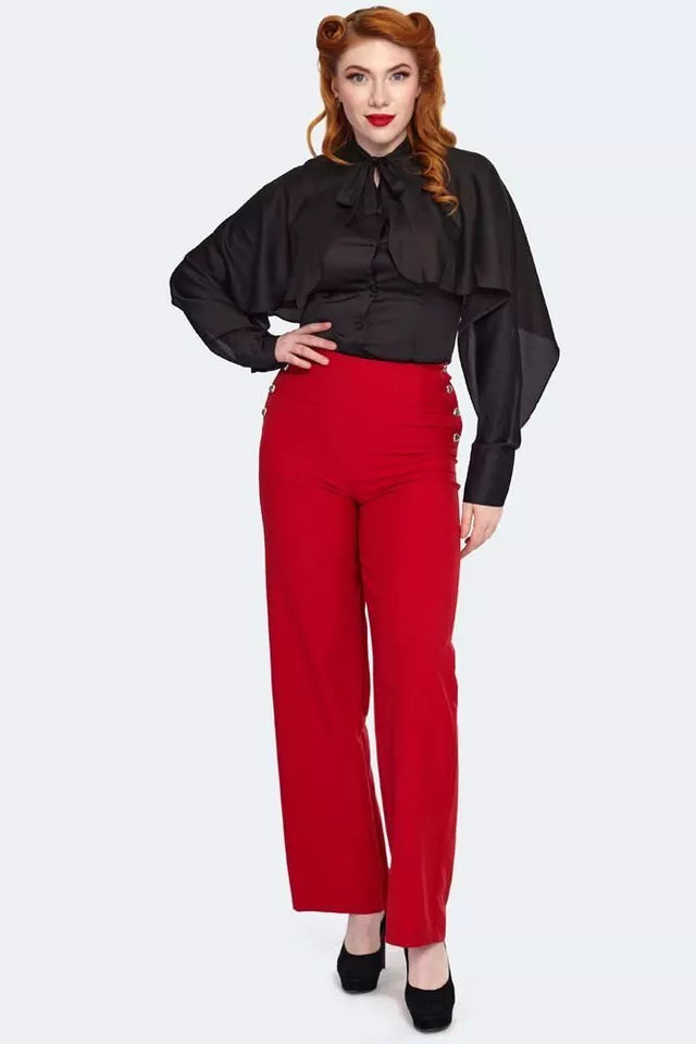 Women Retro Cape Sleeve Tie Neck Vintage Style Blouse
