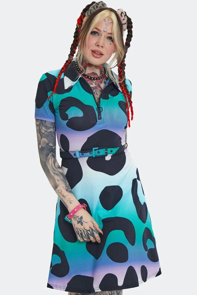 Alternative Style Technicoloured Gothic Leopard Skater Dress52.00