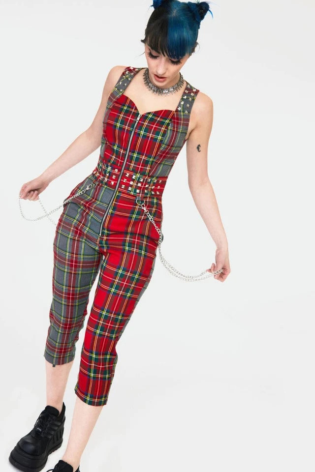 New Gothic Punk Pretty Vacant Overalls Capri Fitted Overall Dungaree Jumpsuit