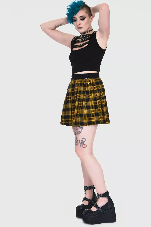 Gothic Teen Spirit Yellow Tartan Pleated Alternative Style Skirt