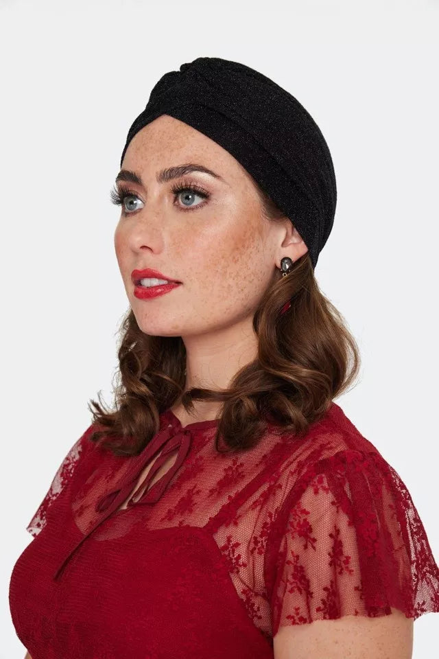 Black Sparkle Retro Vintage Style Turban