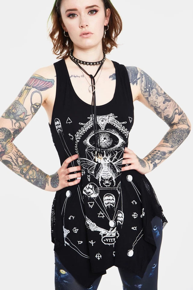 Vitriol Skull Mesh T-Shirt Top Women Ladies Gothic Alternative Fashion Top
