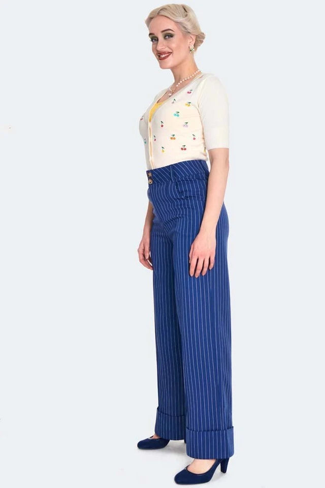 Retro Turn Up Ponstripe Vintage Style Trouser