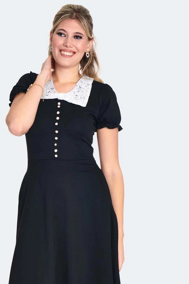 Vintage Retro Style Lace Collar Flare Dress